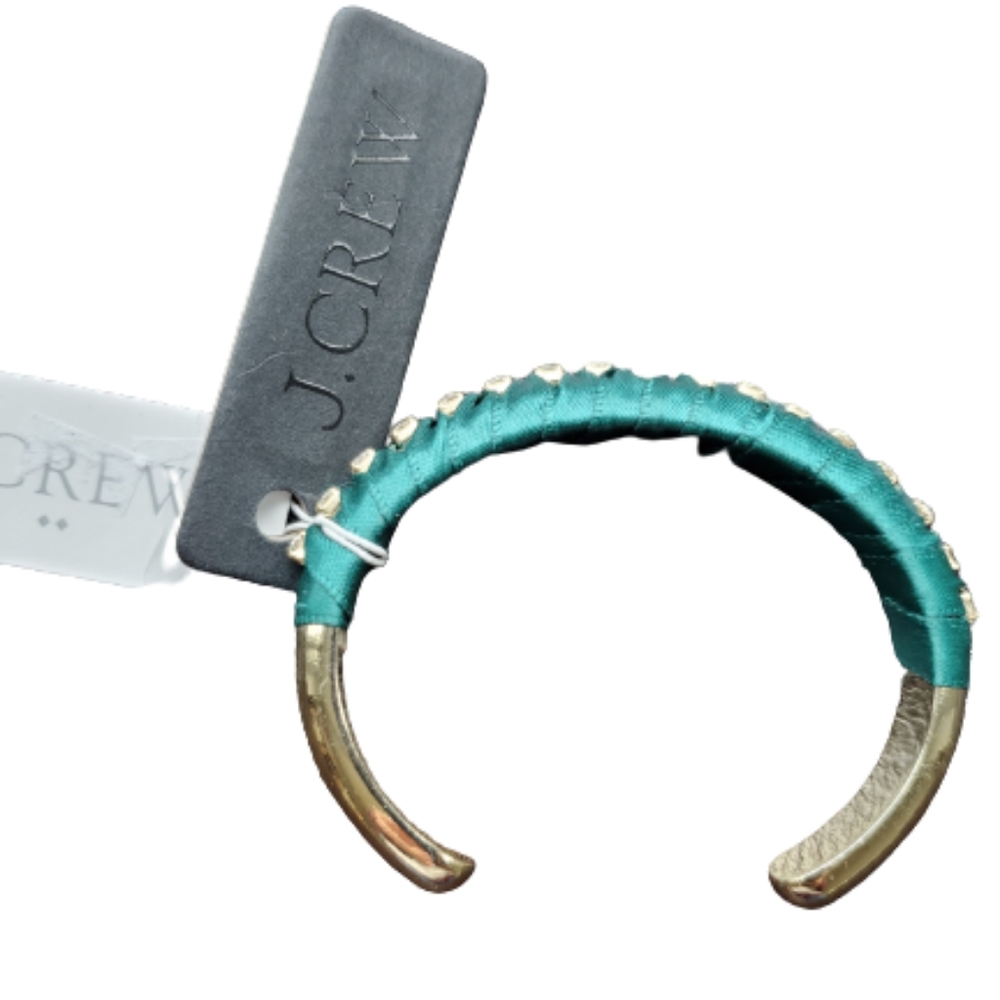 J.Crew ribbon Wrapped crystal cuff bracelet, s/m, green - Picture 2 of 5